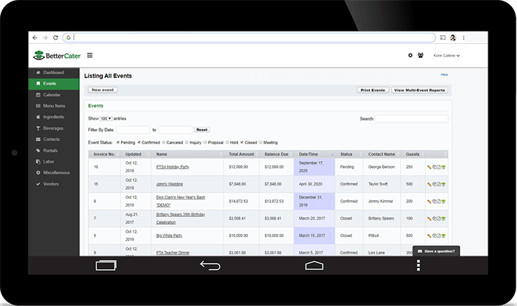 screenshot of Better Cater
